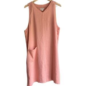 CHRISTOPHER & BANKS Linen Blend Sleeveless Shift Dress Salmon Pink Side Button L